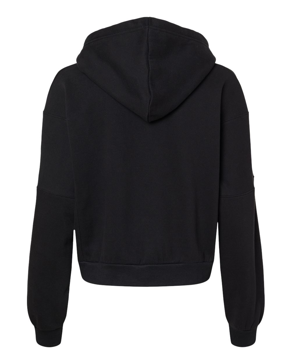 Rear View of Black Women&#39;s Sueded Fleece Crop Hooded Sweatshirt - W21751