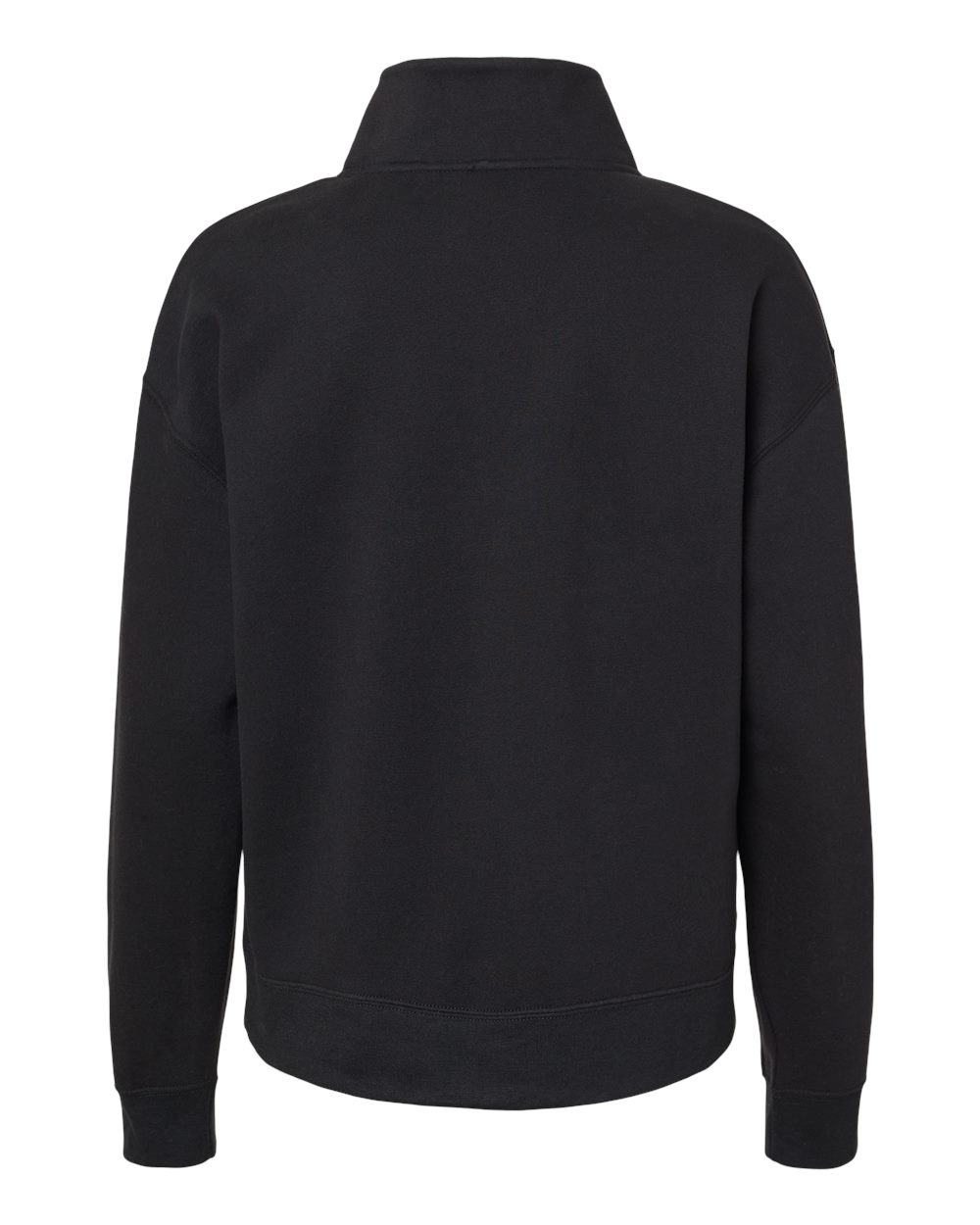 Front View of Black Women's Sueded Fleece Quarter-Zip Sweatshirt - W22713