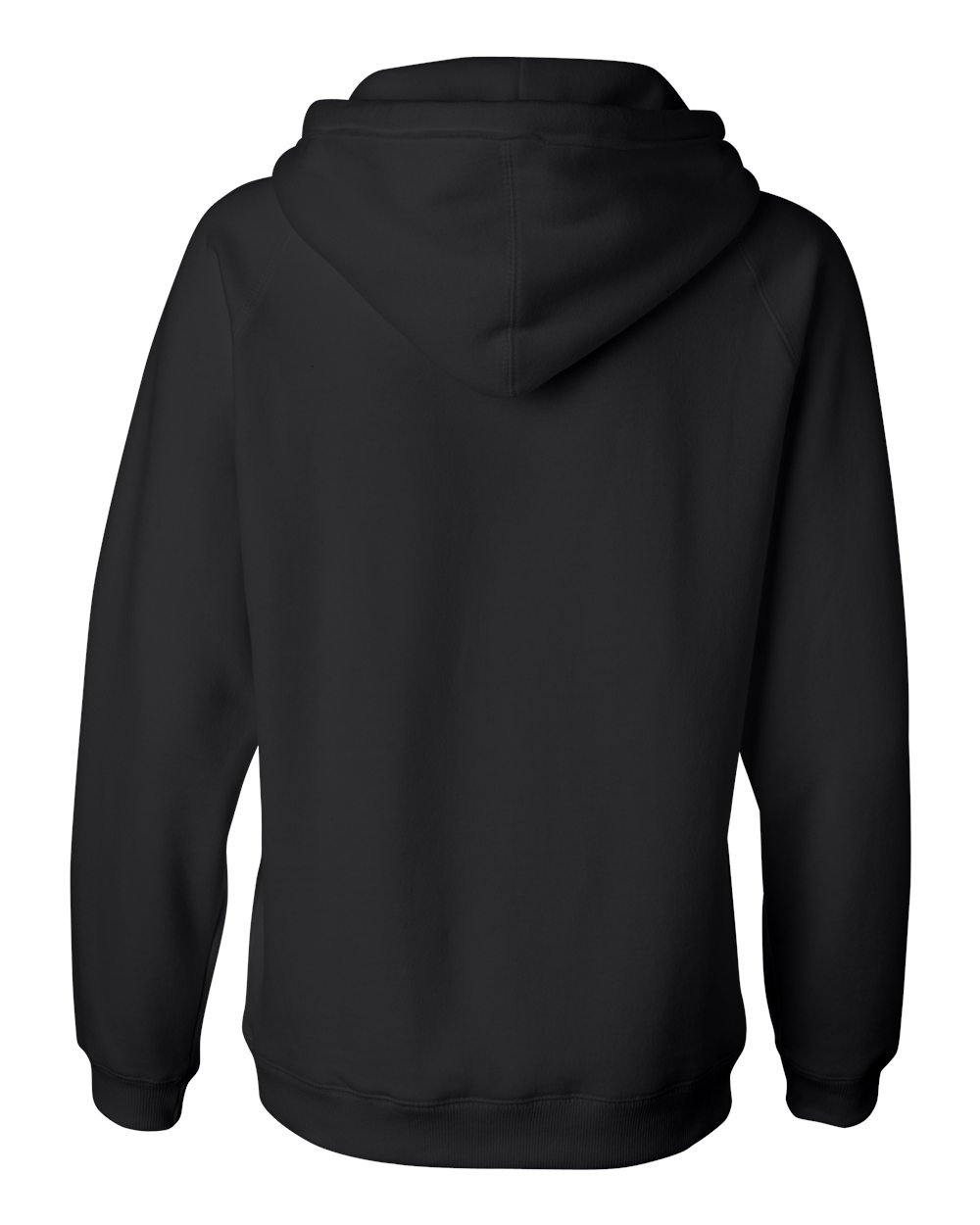Front View of Black Women's Sueded V-Neck Hooded Sweatshirt - 8836