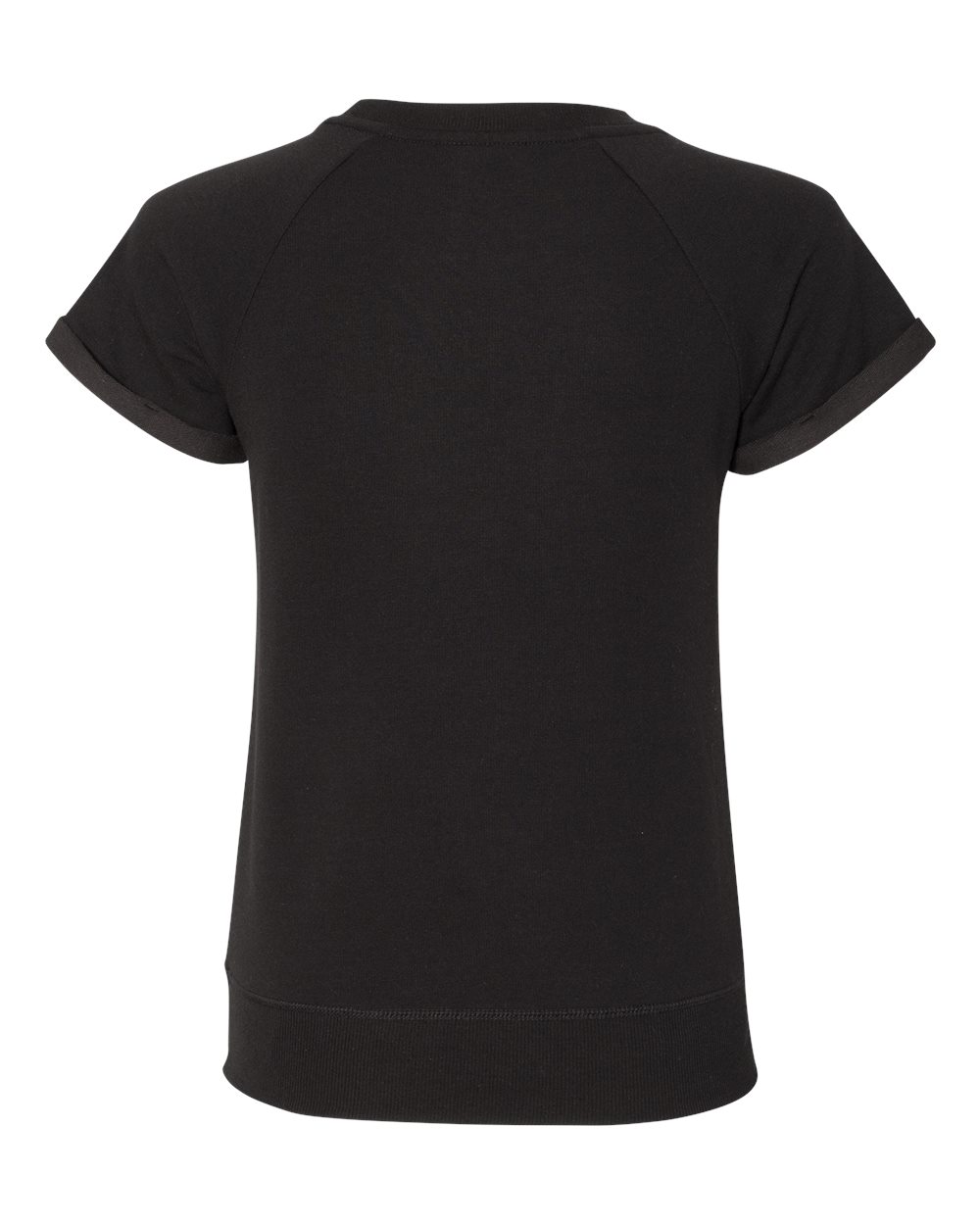 Front View of Black Women's Sweetheart French Terry Short Sleeve Pullover - R32