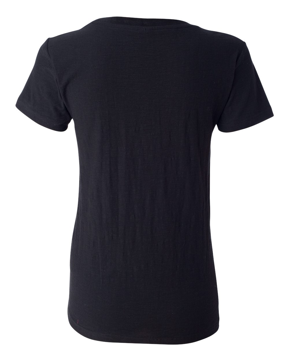 Rear View of Black Women&#39;s V-Neck Slub T-Shirt - 8169