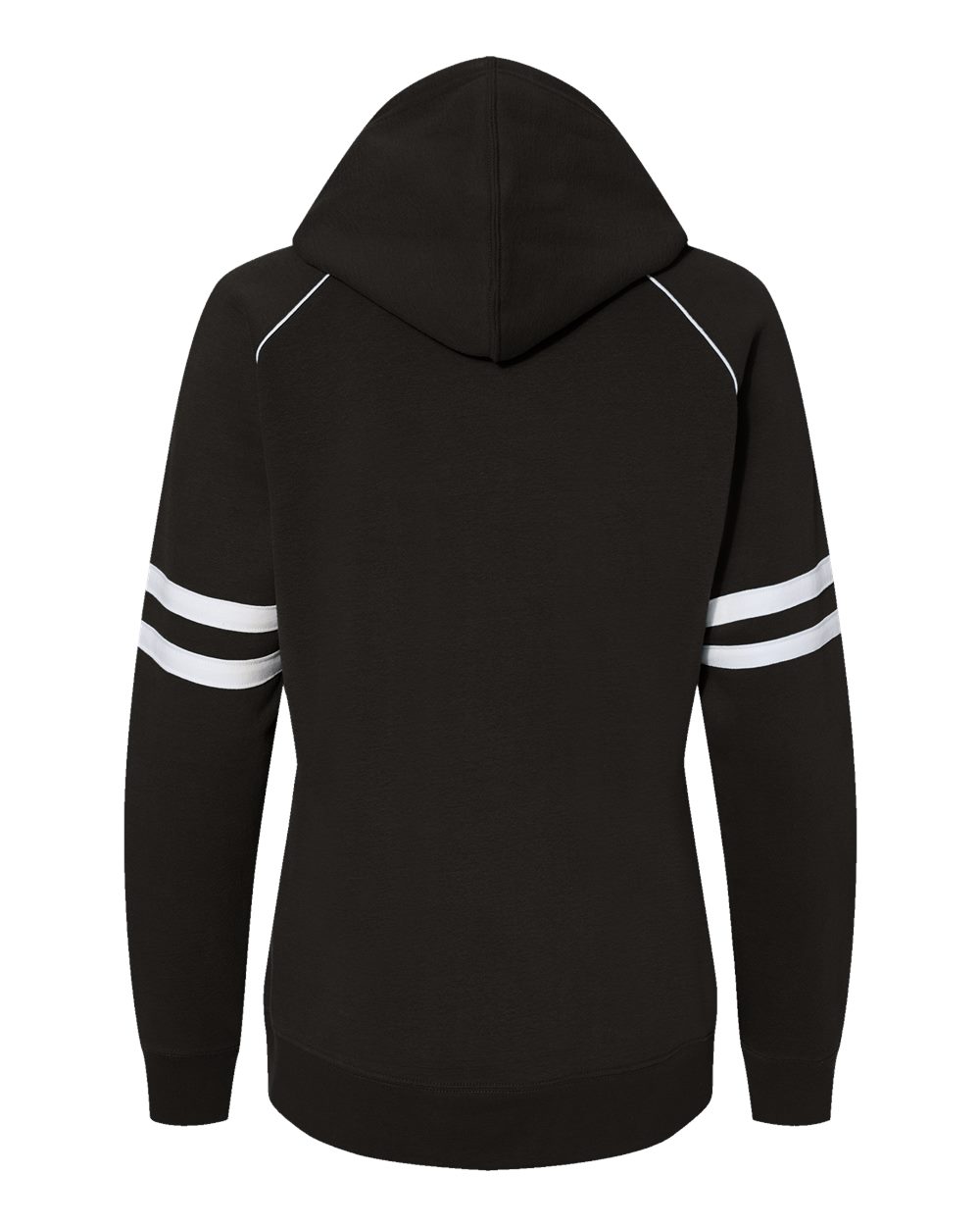 Front View of Black Women's Varsity Fleece Piped Hooded Sweatshirt - 8645
