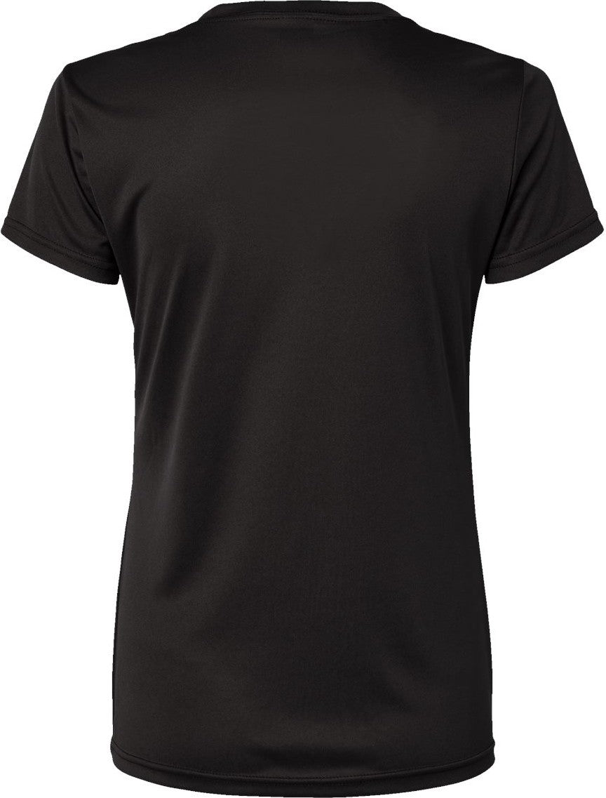 Rear View of Black Women's Vera V-Neck T-Shirt - 203