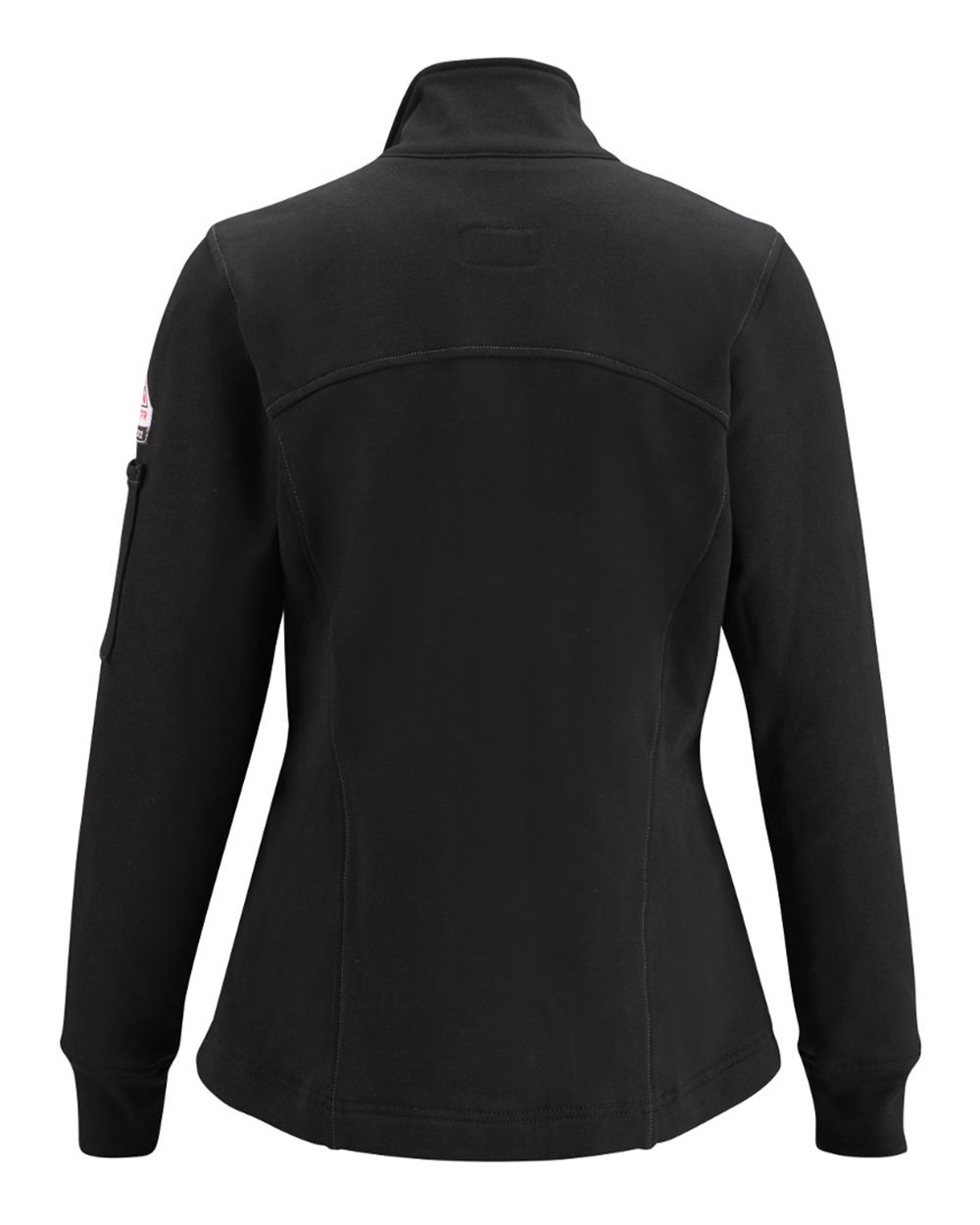 Rear View of Black Women's Zip Front Fleece Jacket-Cotton/Spandex Blend - SEZ3