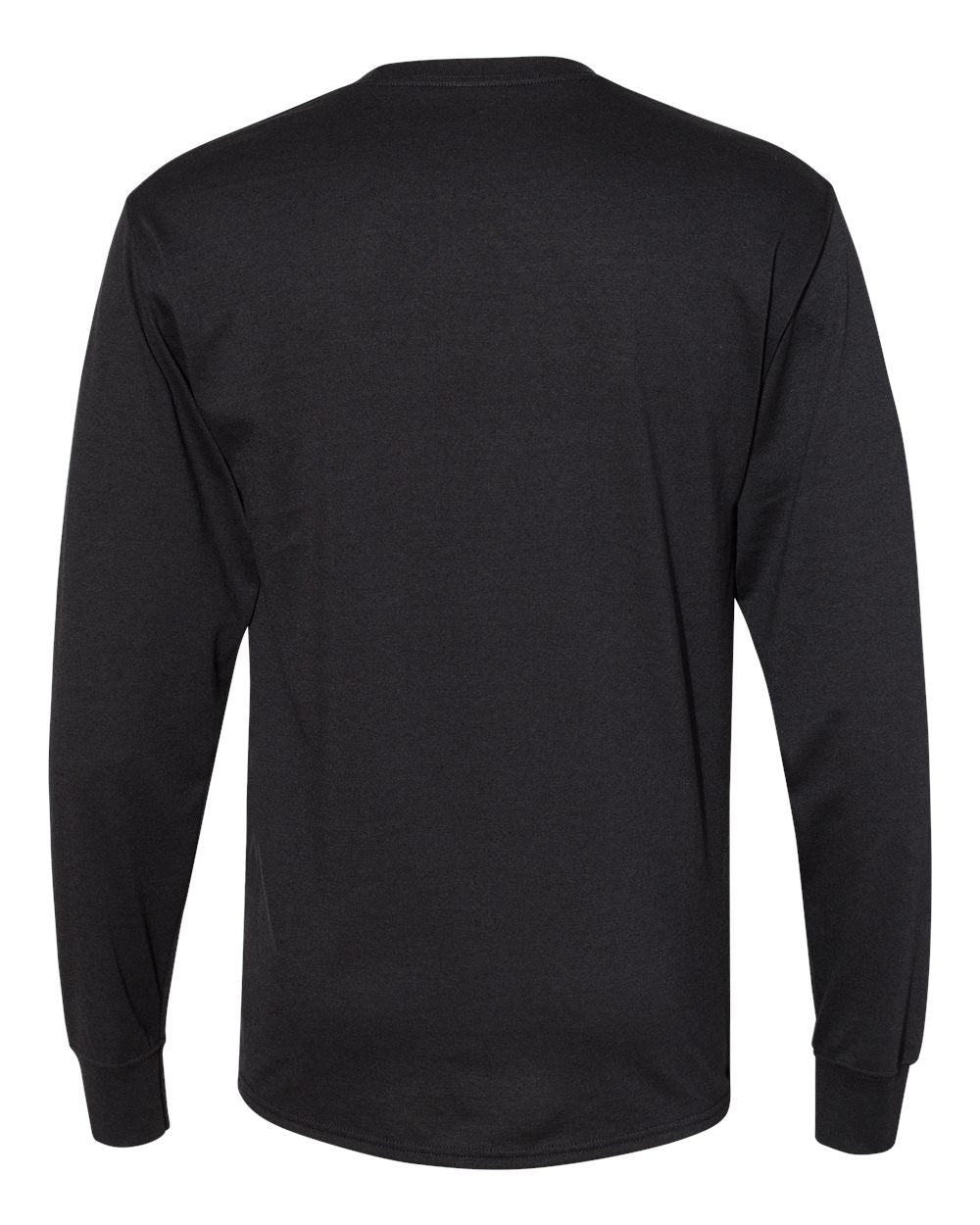 Rear View of Black Workwear Long Sleeve Pocket T-Shirt - W120