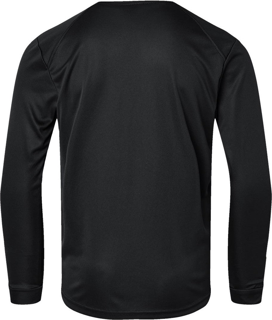 Rear View of Black Youth Long Islander Performance Long Sleeve T-Shirt - 218Y
