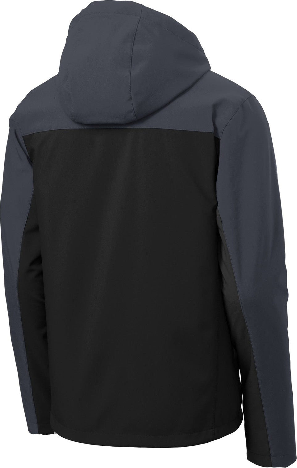 Front View of Black/Batl Gry Port Authority Hooded Core Soft Shell Jacket. J335