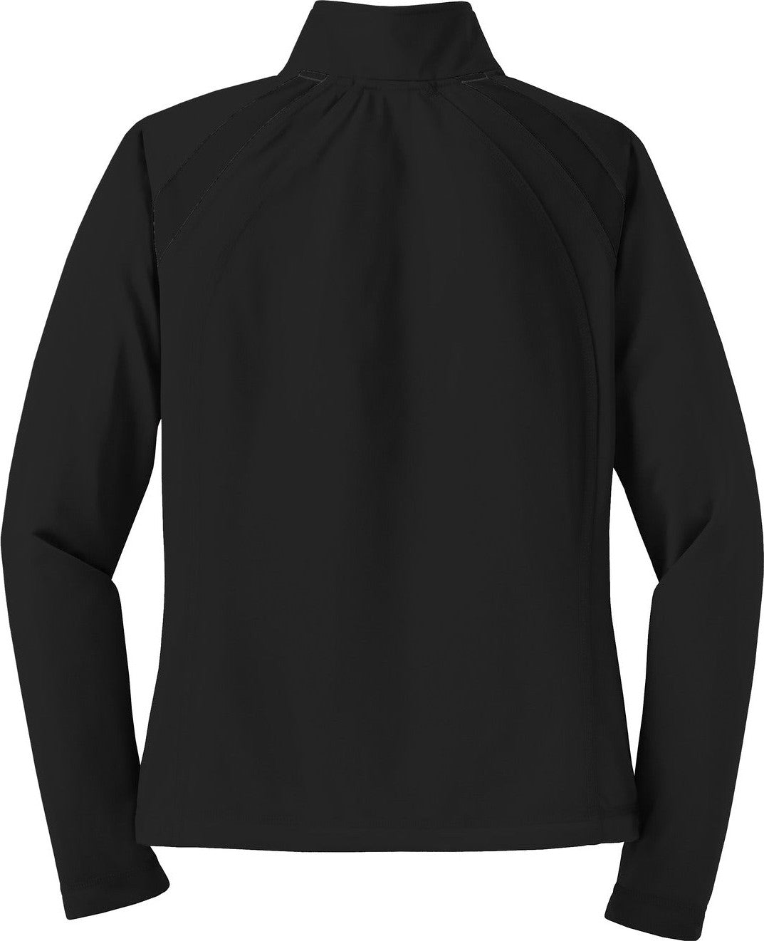 Front View of Black/Black Sport-Tek Women's Tricot Track Jacket. LST90