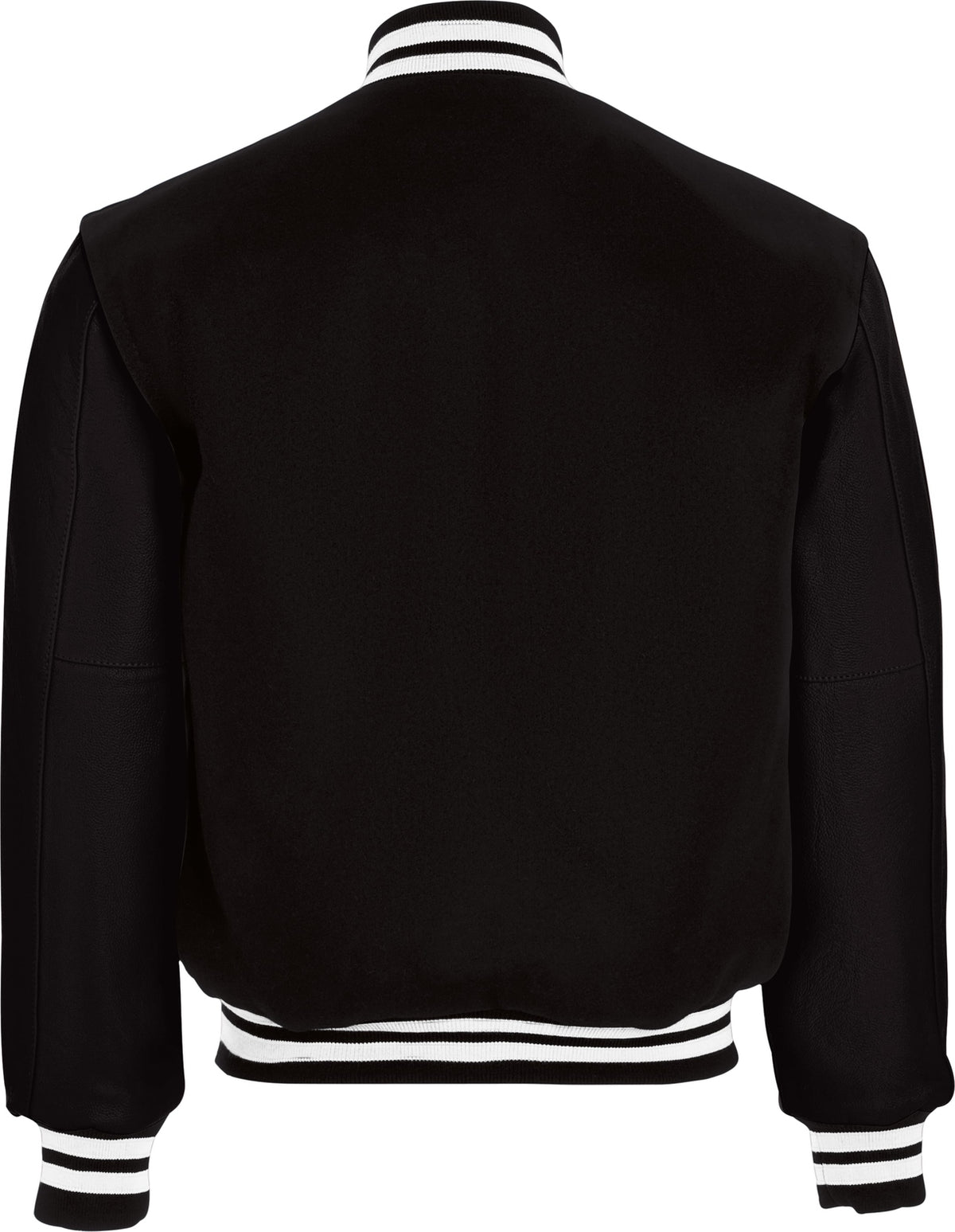 Rear View of BLACK/BLACK/WHITE VARSITY WOOL JACKET