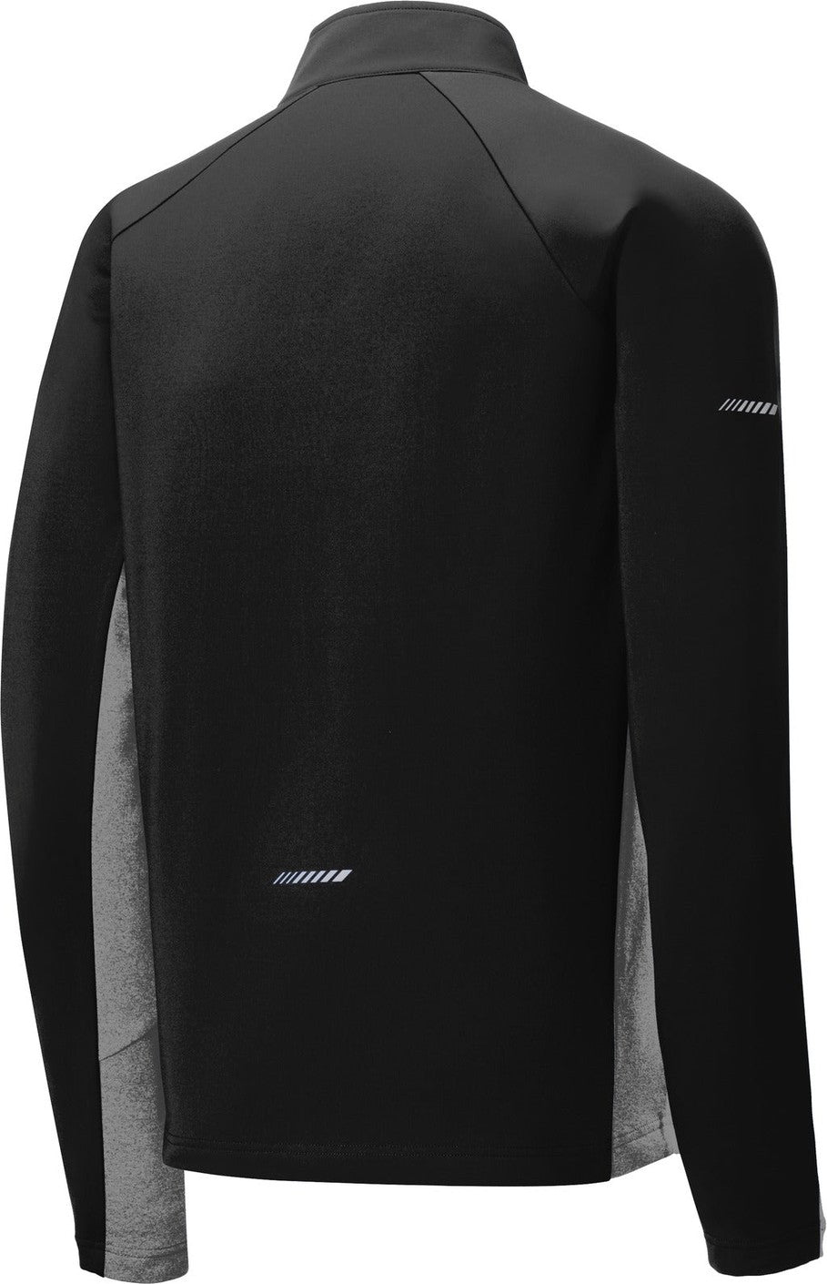 Rear View of Black/Ch Gy He Sport-Tek Sport-Wick Stretch Contrast 1/4-Zip Pullover. ST854