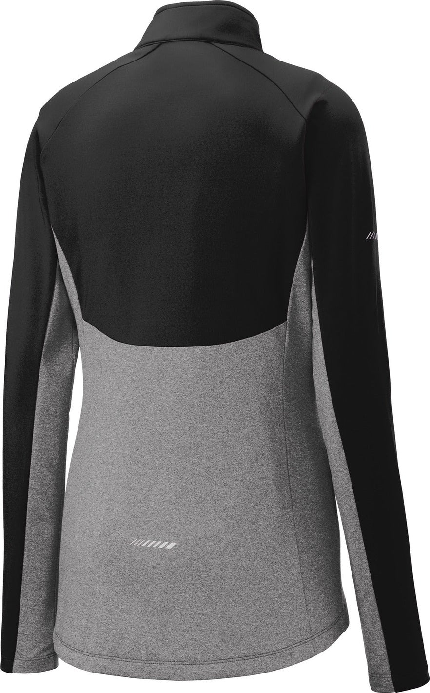 Front View of Black/Ch Gy He Sport-Tek Women's Sport-Wick Stretch Contrast 1/4-Zip Pullover. LST854