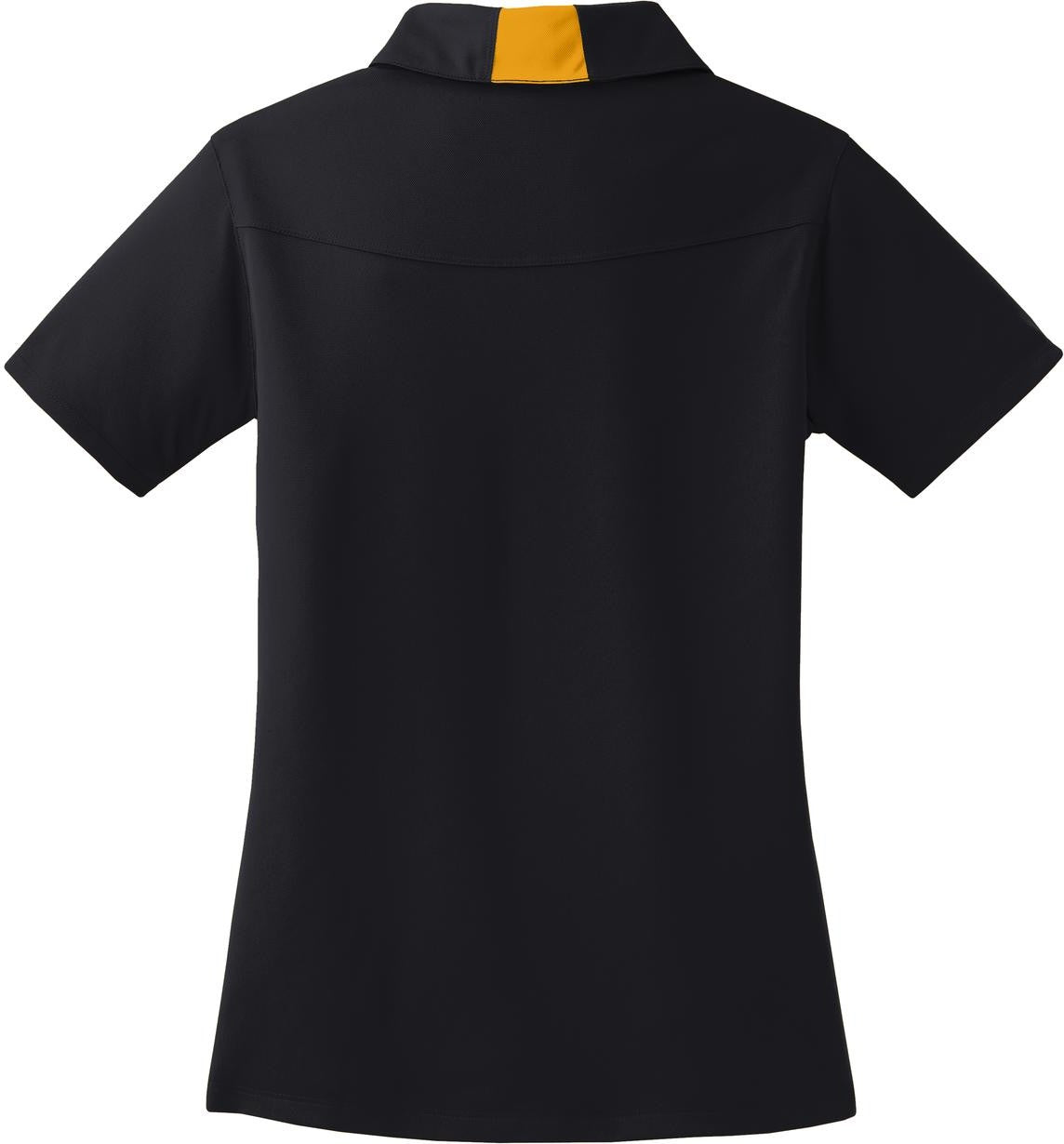 Front View of Black/Gold Sport-Tek Women's Side Blocked Micropique Sport-Wick Polo. LST655