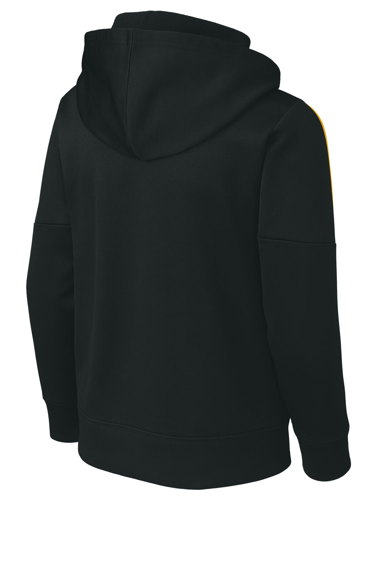 Front View of Black/Gold Sport-Tek Youth Sport-Wick Fleece United Pullover Hoodie YST255
