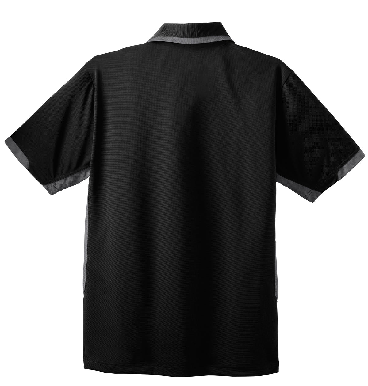 Rear View of Black/Iron Gry Port Authority Dry Zone Colorblock Ottoman Polo. K524