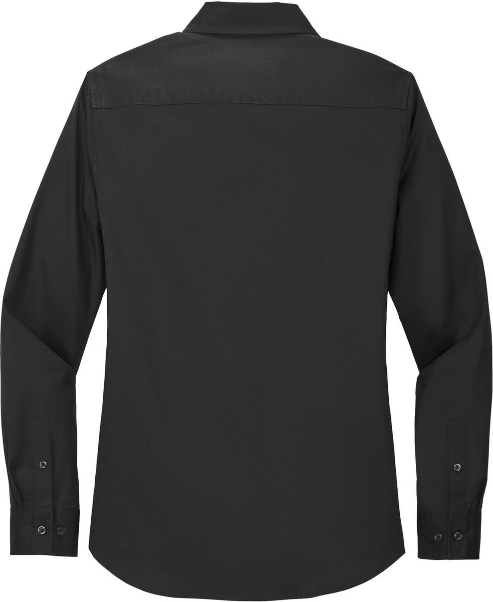 Rear View of Black/Lt Stone Port Authority Women's Long Sleeve Easy Care Shirt. L608