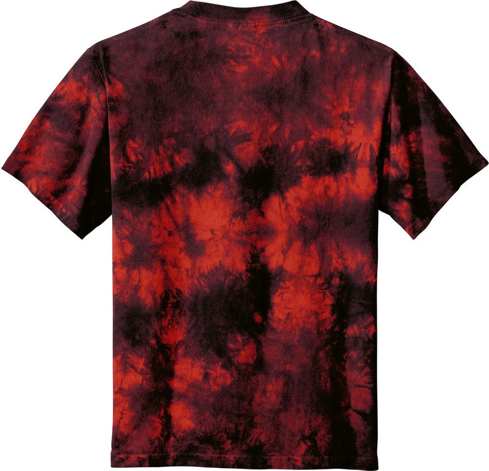 Front View of Black/Red Port & Co Youth Crystal Tie-Dye Tee PC145Y