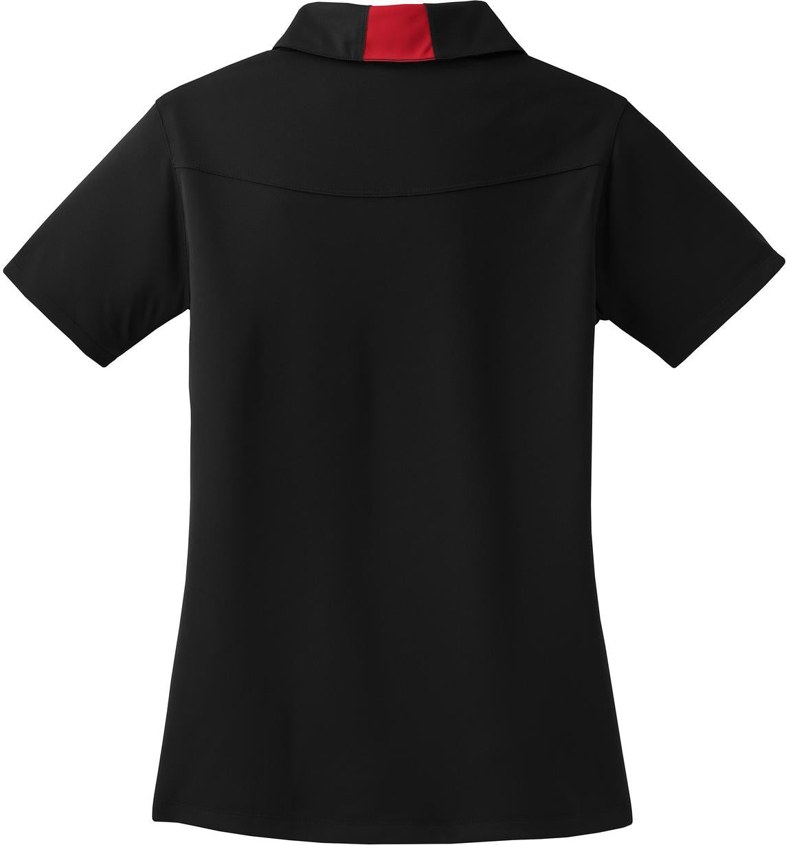 Front View of Black/True Red Sport-Tek Women's Side Blocked Micropique Sport-Wick Polo. LST655