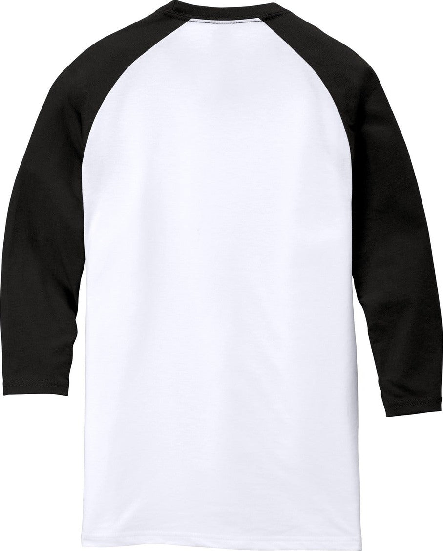 Front View of Black/White District Perfect Tri 3/4-Sleeve Raglan. DM136