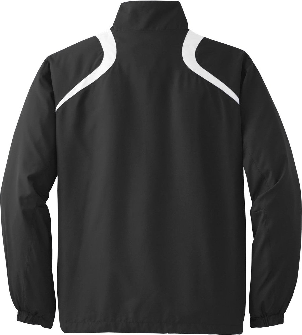 Rear View of Black/White Sport-Tek 1/2-Zip Wind Shirt. JST75