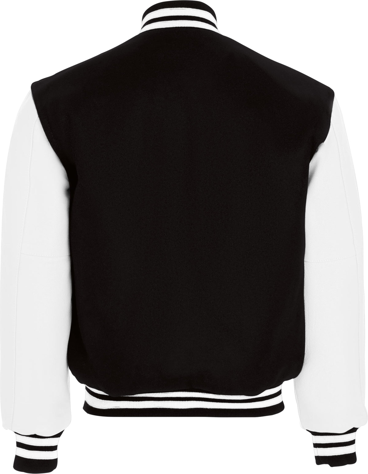 Rear View of BLACK/WHITE VARSITY WOOL JACKET