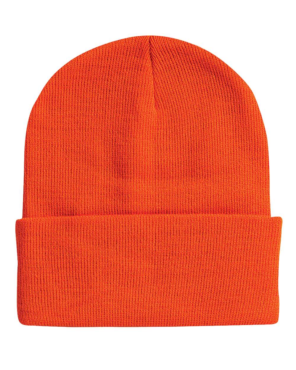 Front View of Blaze Orange 12" Solid Cuffed Beanie - SP12