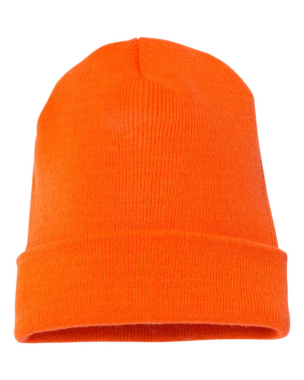 Front View of Blaze Orange Cuffed Beanie - 1501KC