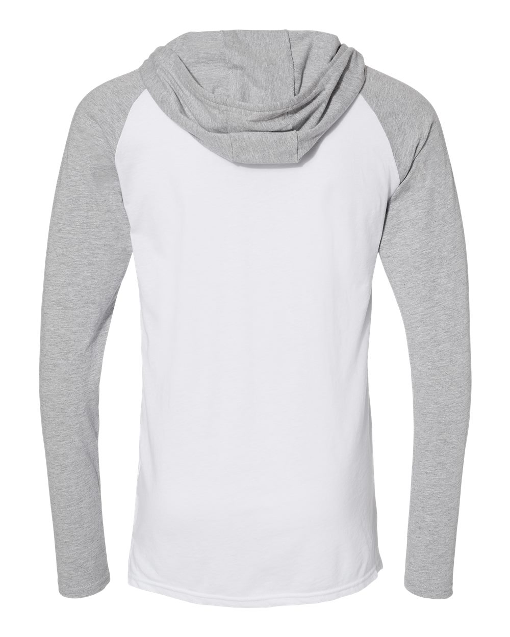 Front View of Blended White/ Vintage Heather/ White Fine Jersey Hooded Long Sleeve Raglan T-Shirt - 6917