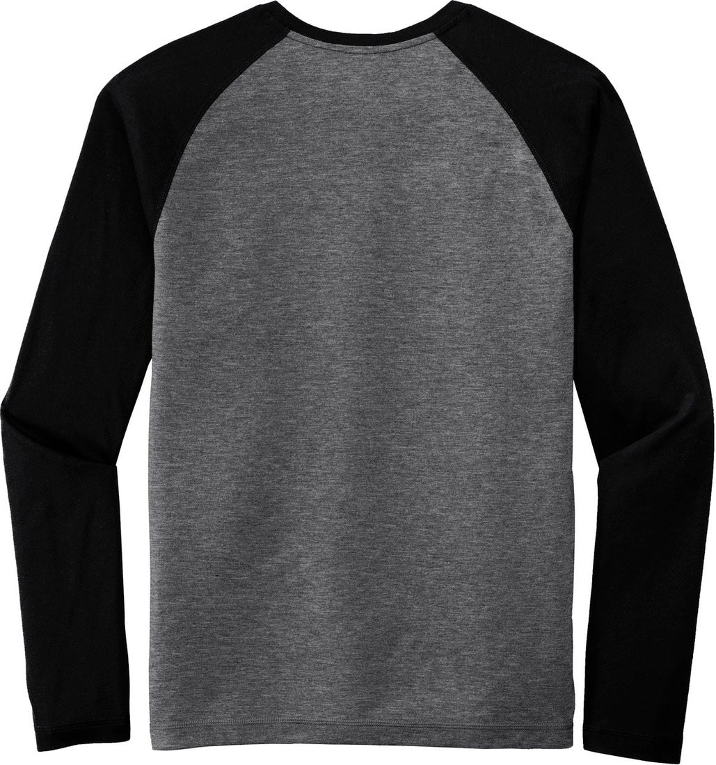 Front View of Blk TS/Dk Gy H Sport-Tek PosiCharge Long Sleeve Tri-Blend Wicking Raglan Tee ST400LS
