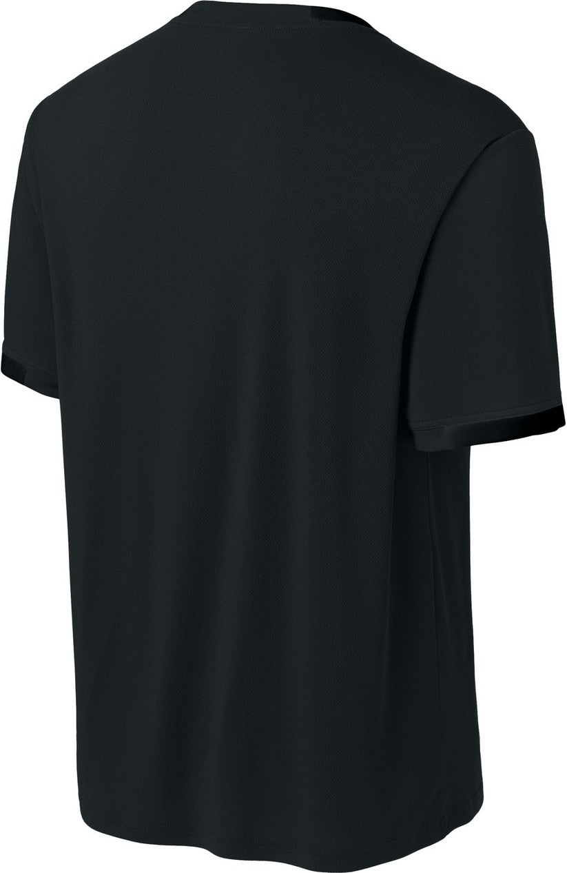 Rear View of Blk/Blk Sport-Tek Club Short Sleeve Crew ST440