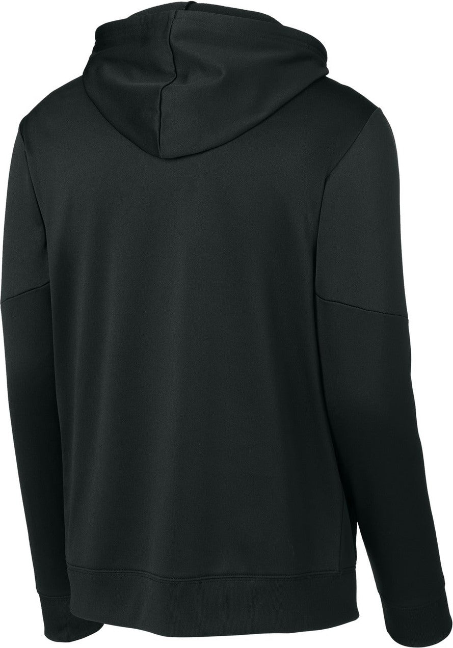 Rear View of Blk/DpRed Sport-Tek Sport-Wick Fleece United Pullover Hoodie ST255