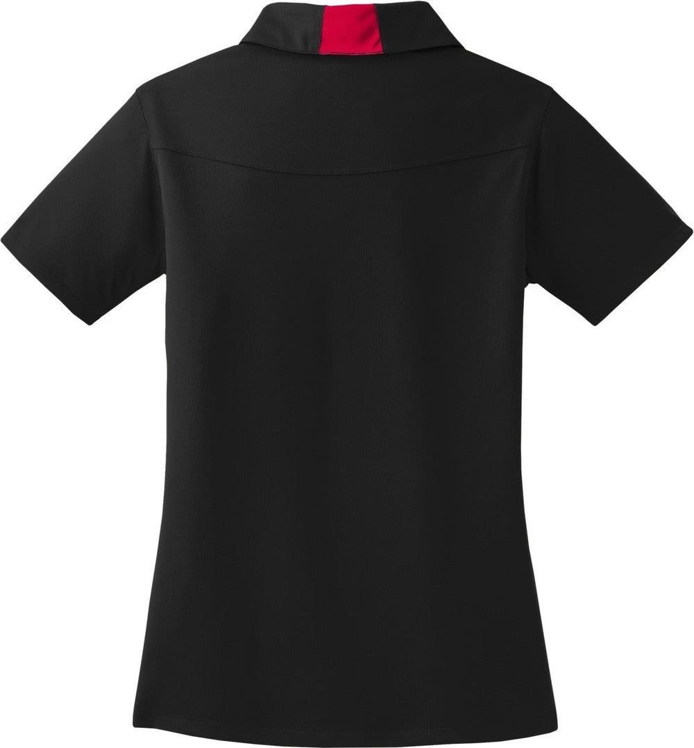 Front View of Blk/DpRed Sport-Tek Women's Side Blocked Micropique Sport-Wick Polo. LST655