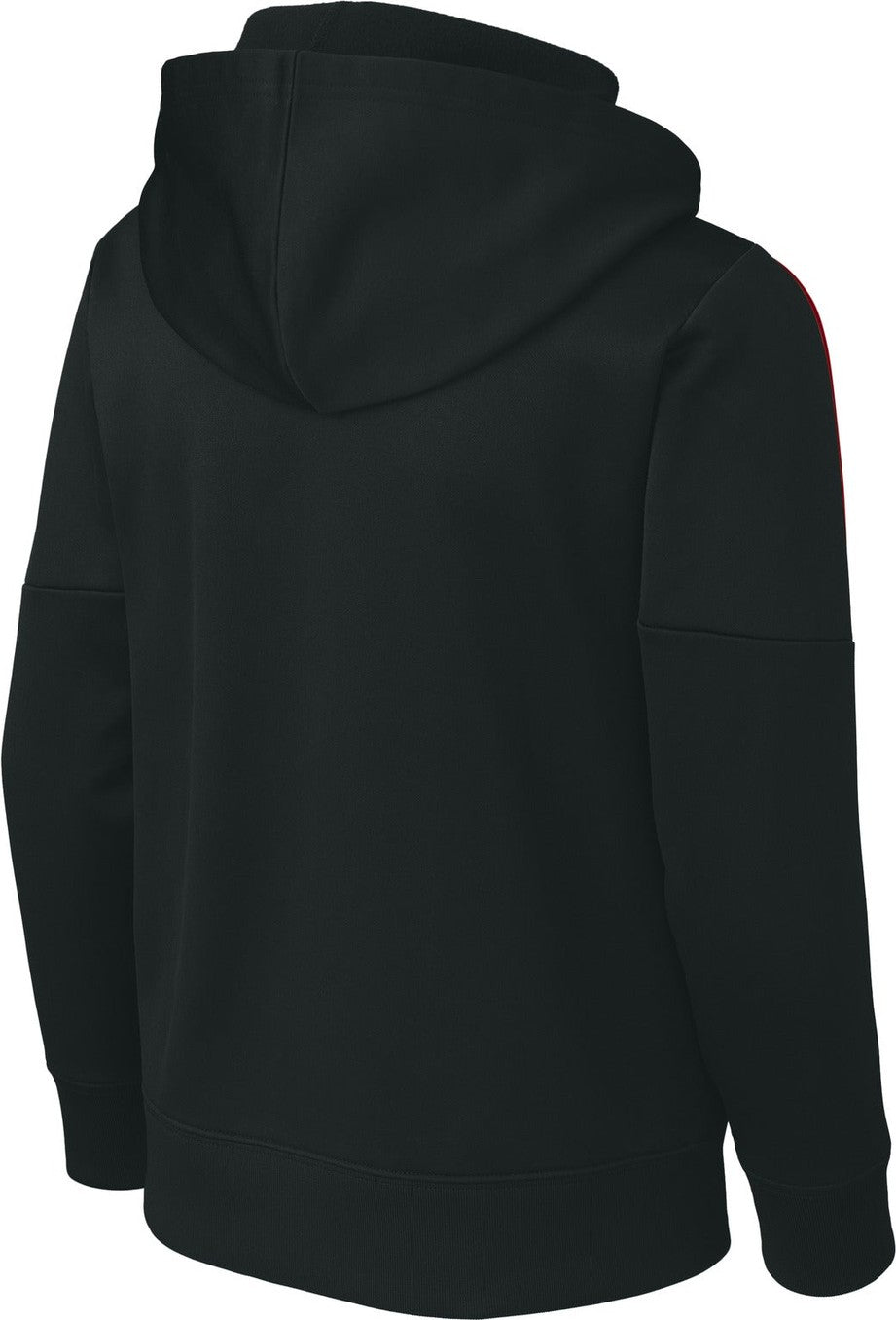 Rear View of Blk/DpRed Sport-Tek Youth Sport-Wick Fleece United Pullover Hoodie YST255