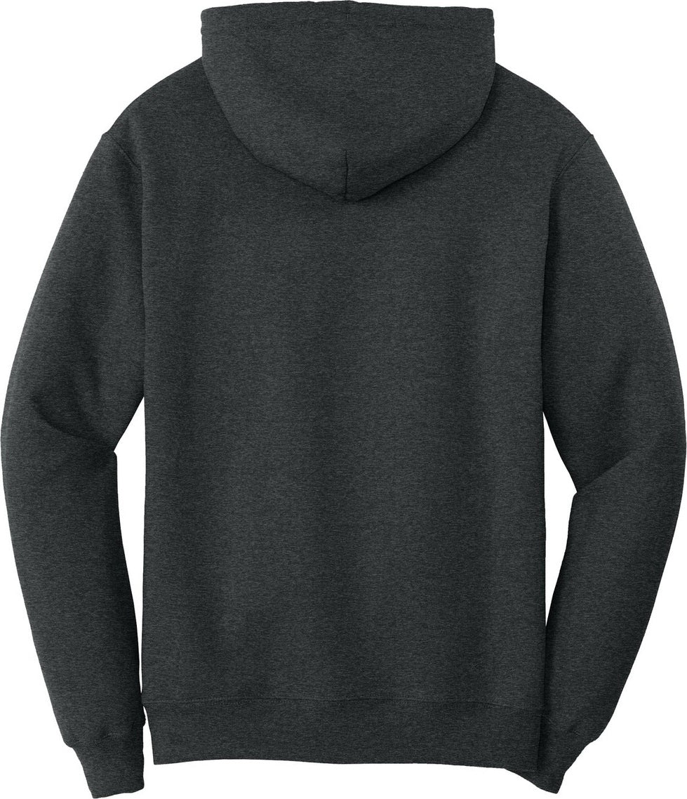 Front View of BlkHthr Port & Co Core Fleece Pullover Hooded Sweatshirt. PC78H