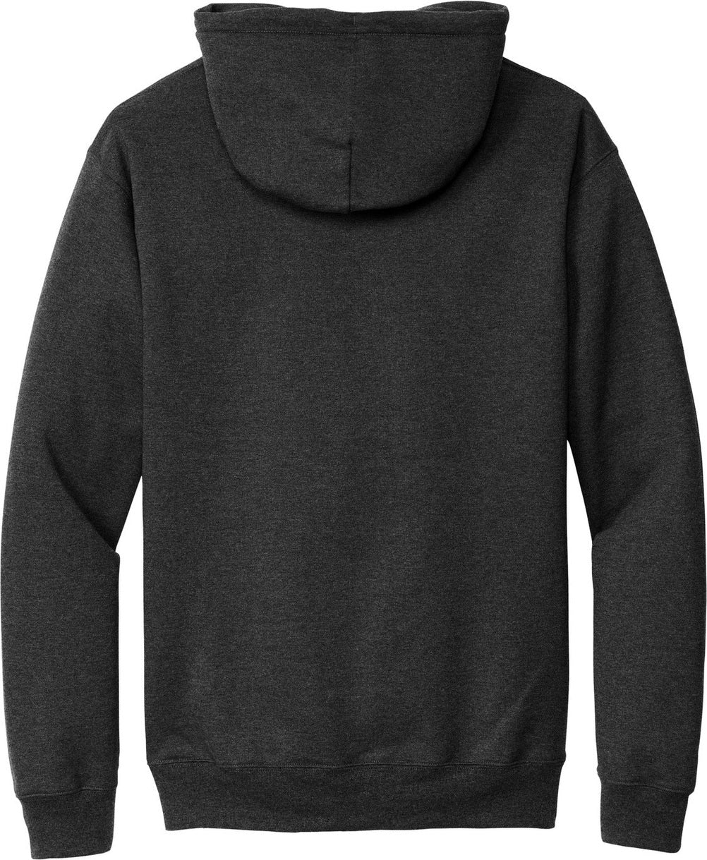 Front View of BlkHthr Port & Co Essential Fleece Pullover Hooded Sweatshirt. PC90H