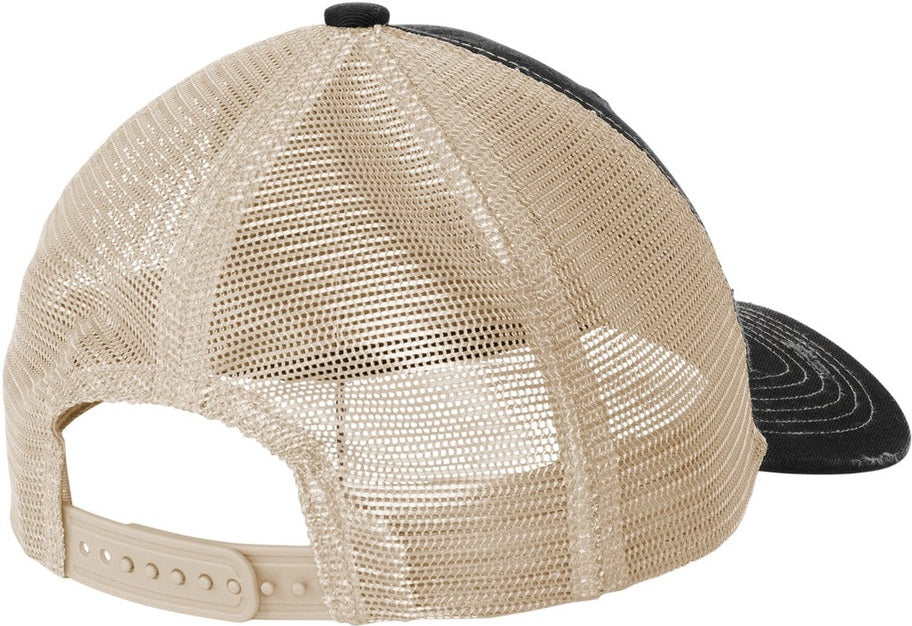 Rear View of Blk/Khaki Port Authority Distressed Mesh Back Cap C600