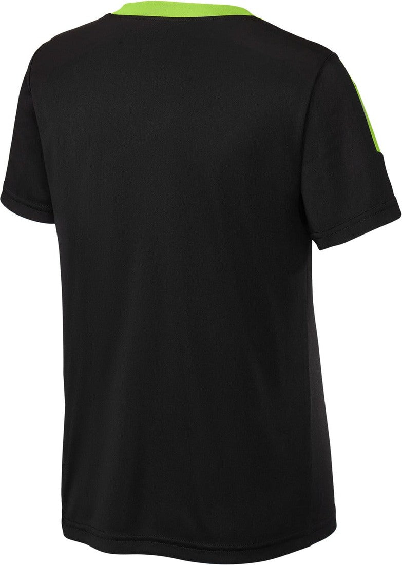 Rear View of Blk/LmShk Sport-Tek Youth Competitor United Crew YST100