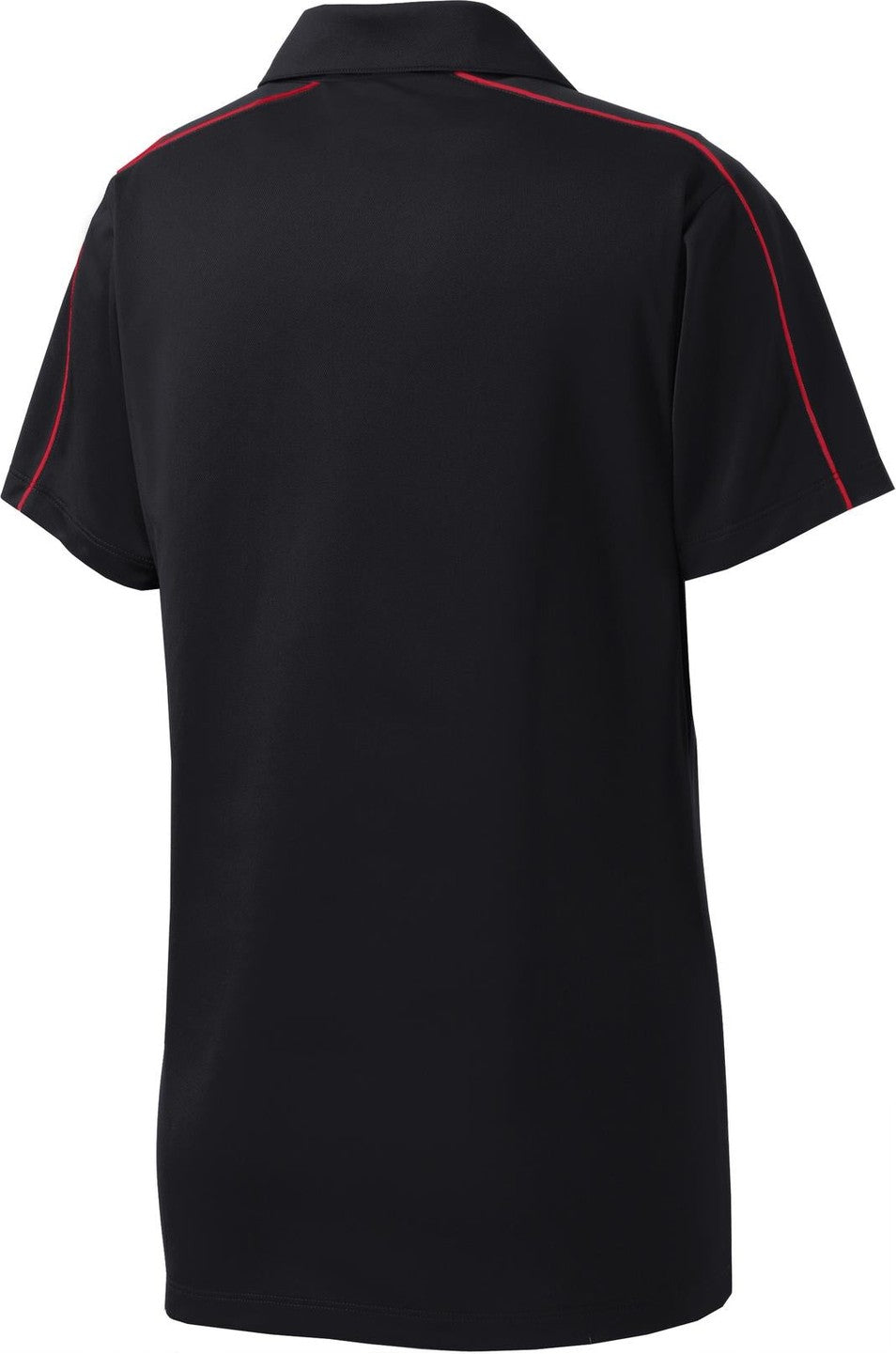 Front View of Blk/True Red Sport-Tek Women's Micropique Sport-Wick Piped Polo. LST653