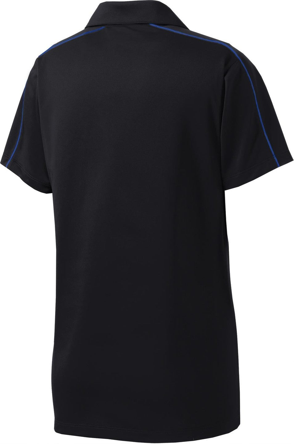 Front View of Blk/True Royal Sport-Tek Women's Micropique Sport-Wick Piped Polo. LST653