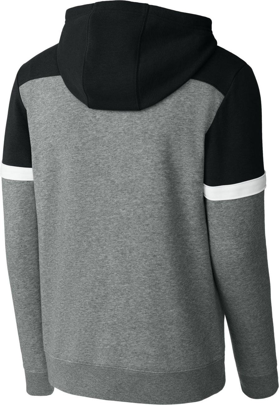 Front View of Blk/VtgHtr Sport-Tek Drive Fleece Colorblock Hoodie STF205