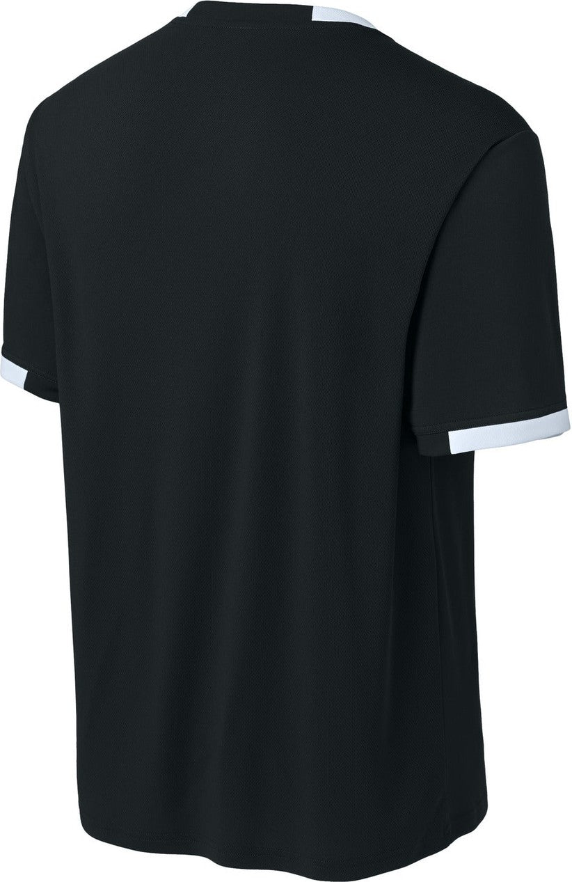 Front View of Blk/White Sport-Tek Club Short Sleeve Crew ST440