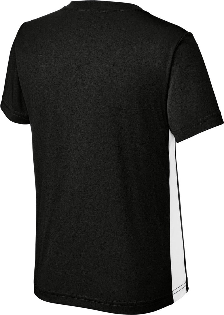 Front View of Blk/White Sport-Tek Youth Competitor United V-Neck YST101
