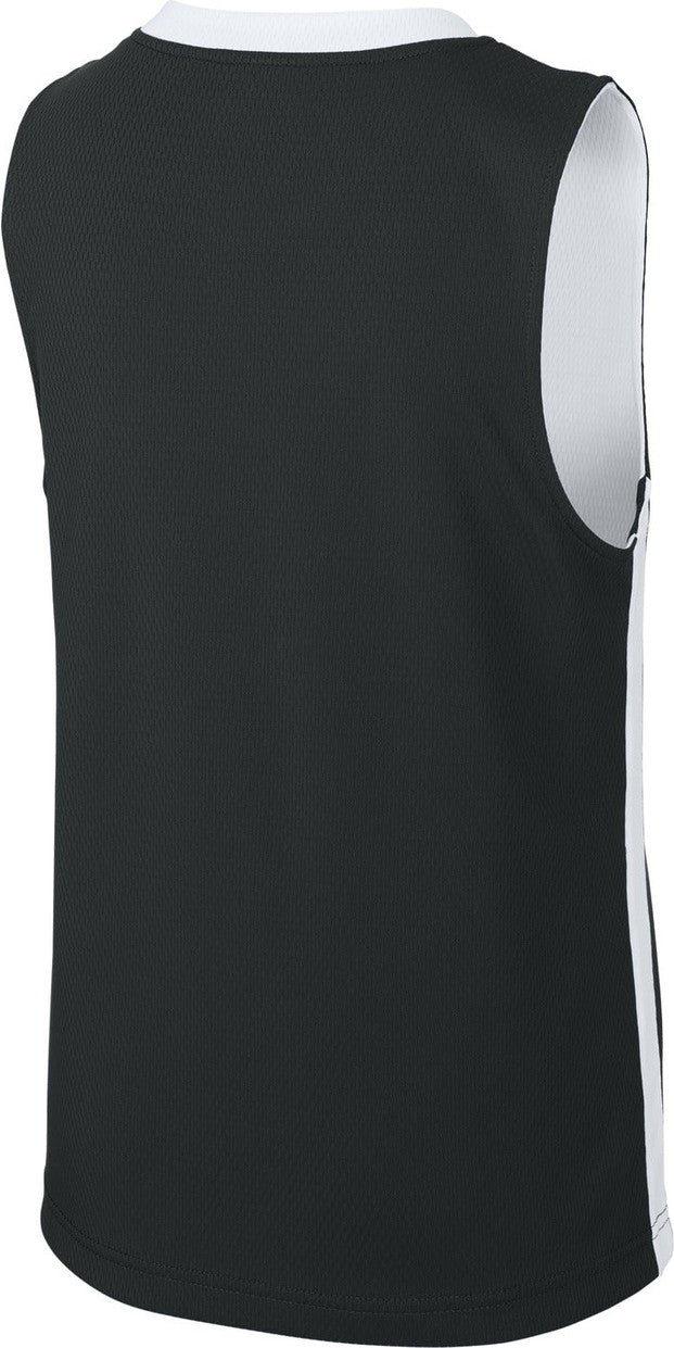 Front View of Blk/White Sport-Tek Youth Rival Basketball Rev Jersey YST900