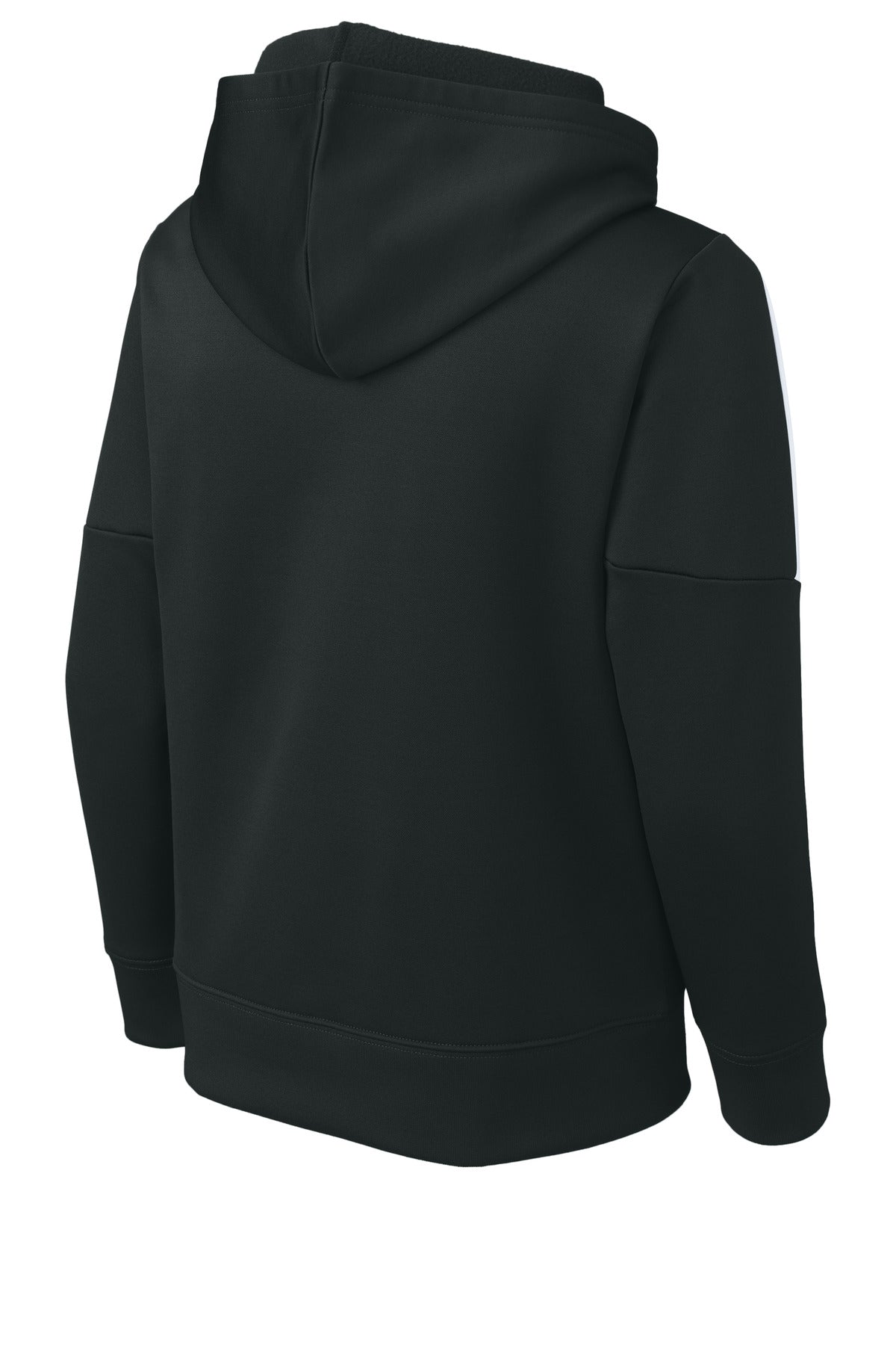 Front View of Blk/White Sport-Tek Youth Sport-Wick Fleece United Pullover Hoodie YST255