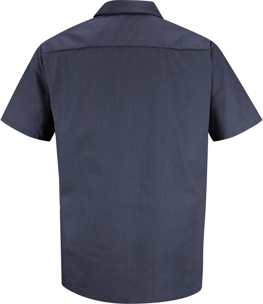 Front View of Blue/ Charcoal Microcheck Industrial Short Sleeve Work Shirt - Tall Sizes - SP24T