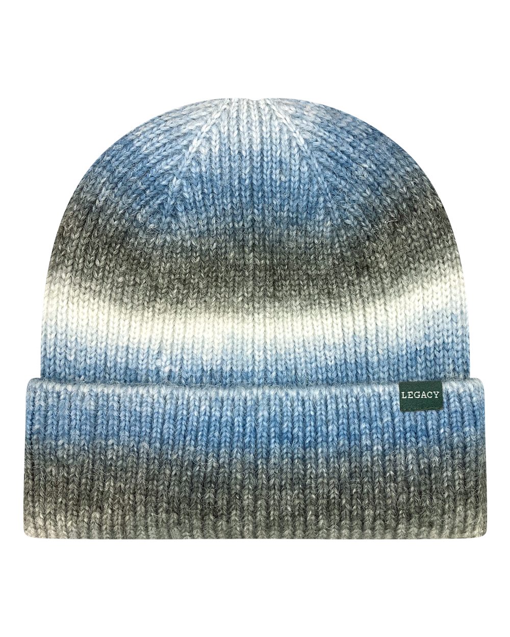 Front View of Blue Ice Tie-Dyed Ribbed Beanie - KTDRB