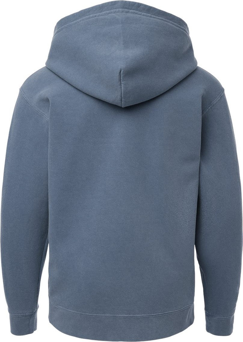 Front View of Blue Jean Garment-Dyed Youth Lightweight Fleece Hooded Sweatshirt - 1467Y