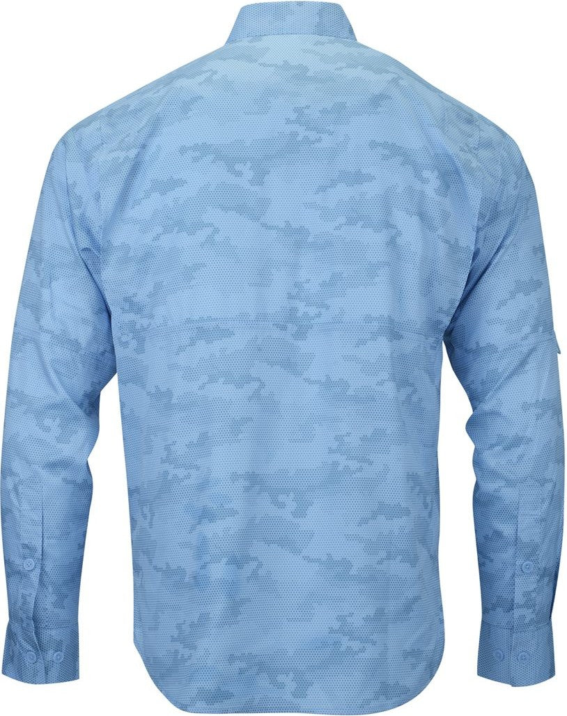 Rear View of Blue Mist Buxton Sublimated Long Sleeve Fishing Shirt - 709