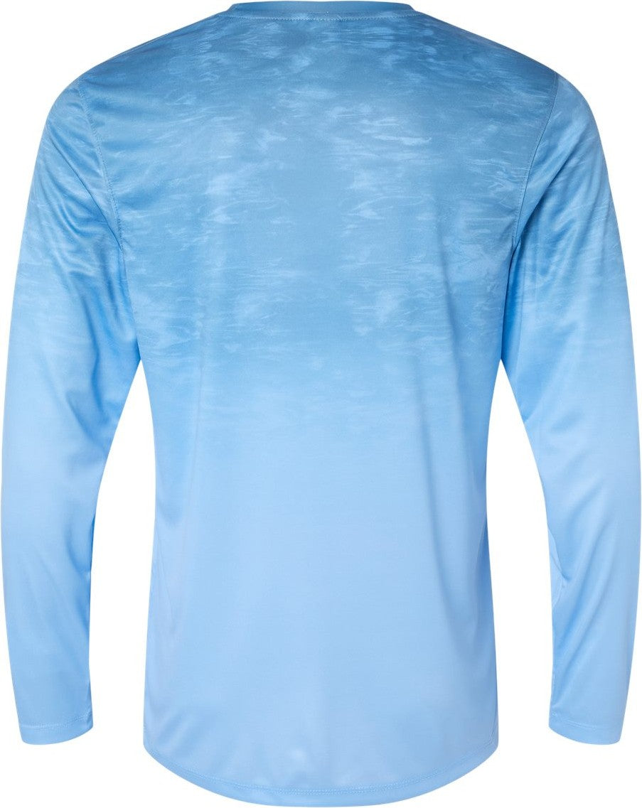 Rear View of Blue Mist Fade Montauk Oceanic Fade Performance Long Sleeve T-Shirt - 229