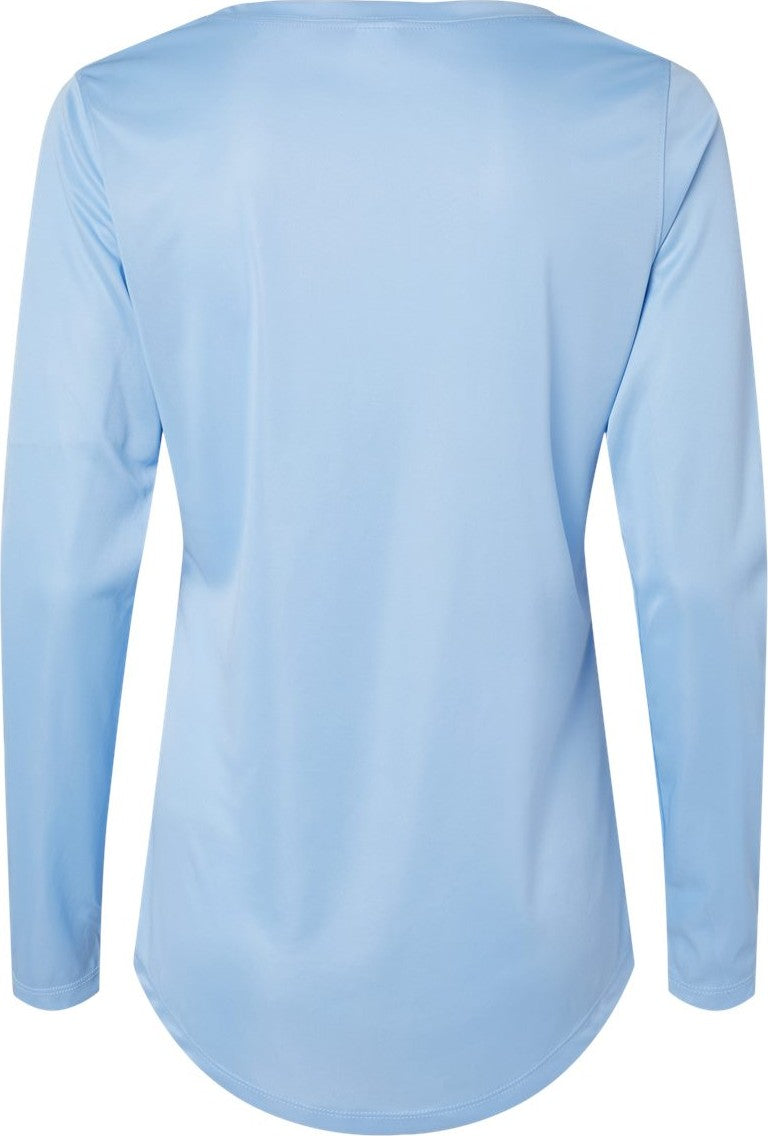 Rear View of Blue Mist Women's Long Islander Performance Long Sleeve T-Shirt - 214
