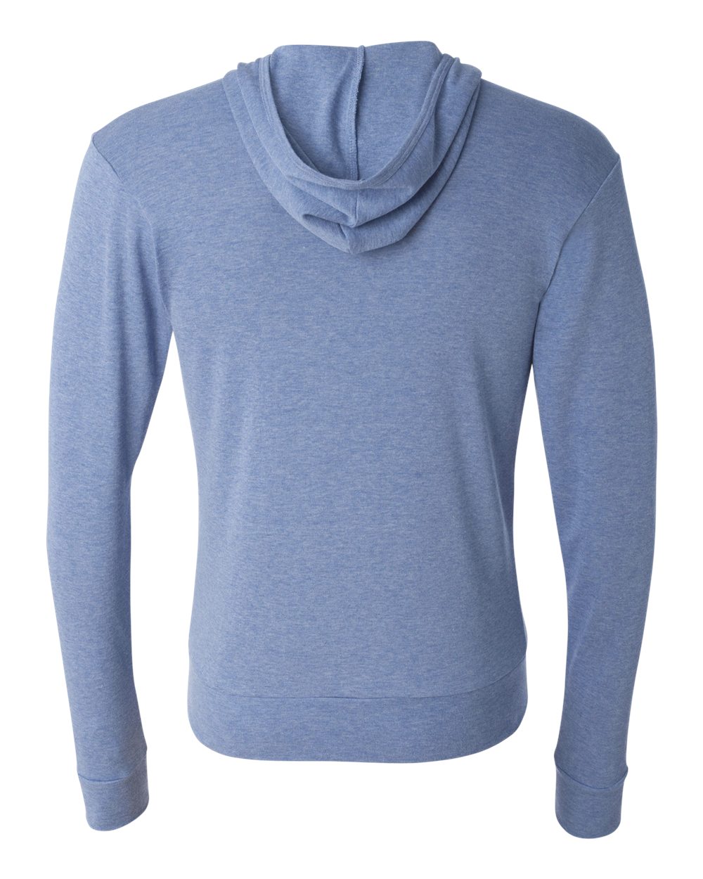 Rear View of Blue Triblend Triblend Lightweight Full-Zip Hooded Long Sleeve Tee - 3939